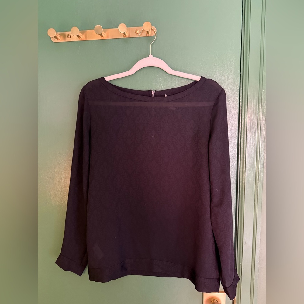 LOFT Small Black Sheer Brocade Print Blouse